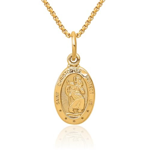 IceCarats 10K Solid Yellow Gold Saint Christopher Medal Patron of Travelers Athletes Protection Necklace Christian Religious Chain Pendant Faith Charm