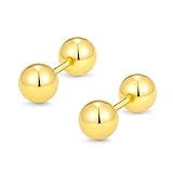 Pendientes de tuerca de bolas S925; bolas de rosca; oro plateado, hipoalergénicos, curación de orejas, lóbulo de oreja para cartílago de hélice, aretes de dos bolas, 5mm, Plata de ley, Sin piedra