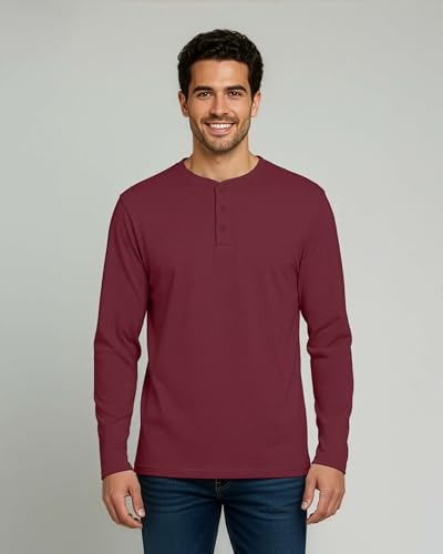 Image of Real Essentials 3 Pack: Mens Casual Long & Short Sleeve Cotton Henley Lightweight Button T-Shirt, Long Sleeve - Set