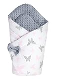 TupTam Baby Wikkeldeken Warm Gewatteerd Minky, Vlinders Roze/Grijs, 75 x 75 cm