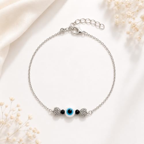 Image of High Trendz Evil Eye Anklet for Women & Girls | Silver Plated Nazar Charm Anklet | Adjustable Minimal Foot Jewellery | Gift for Birthday, Rakhi, Valentine