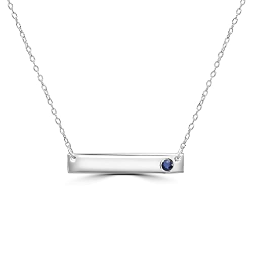 Sterling Silver or Gold Over Sterling Silver Bar Necklace with Genuine Stone, 16-20 Inches