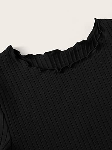 Image of SHENHE Girl's Short Sleeve Ribbed Knit Lettuce Trim Crewneck T Shirt Tee Tops