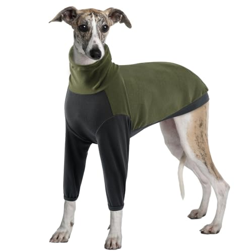 Windhund Pullover Galgo, Leichter Windhund Mantel Winter Windhund-Schlafanzug Hundejacke Dehnbarer Fleece Pullover mit Ärmel(Armeegrün, XL)