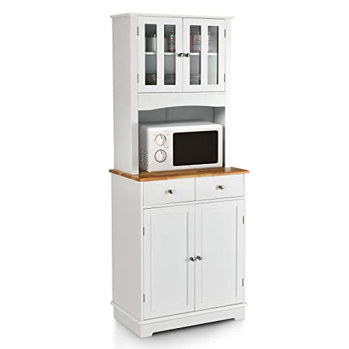 GOPLUS Küchenschrank hoch, Küchenvorratsschrank mit 2 Schubladen und Türen, Küchenbuffet mit verstellbaren Regalen, Vitrinenschrank Buffetschrank Kommode für Esszimmer Küche, 68 x 40 x 170 cm, Weiß