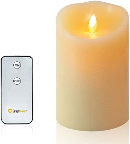 Flameless Candle Dancing Wick Pillar LED Candle with Remote & Timer, 4-Inch by 9-Inch Ivory