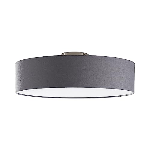 Lindby Textil Deckenleuchte rund 50 cm, Deckenlampe Stoff grau 3x E27 max....