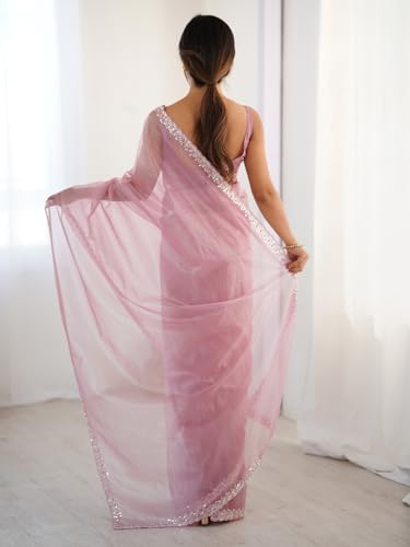 Image of AKHILAM Women's Net Embellished Saree With Unstitched Blouse Piece (AARYAN17101 KR Parent)