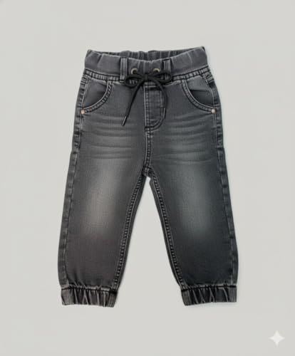 Image of A.T.U.N. (ALL THINGS UBER NICE) Boys Premium Cotton Jogger Jeans with Elastic Waist & Adjustable Drawstring | Soft Washed Denim Look Comfortable Bottom Wear for Kids