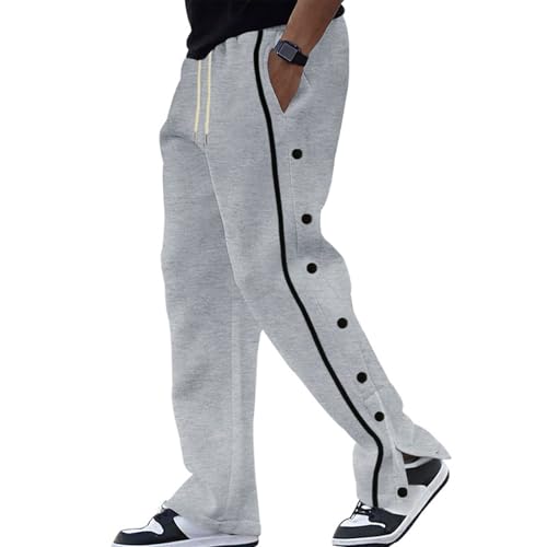 Baggy Sweatpants Men Straight Leg Loose Fit Casual Jogging Running Basketball Button Decor Sports Pants with Pockets