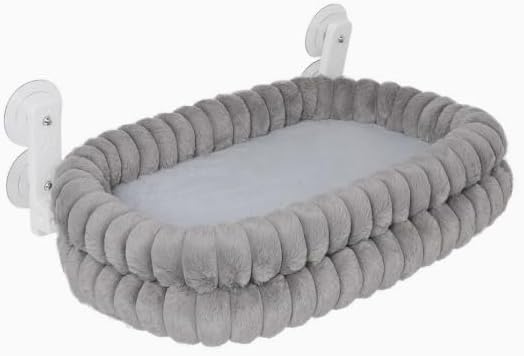 Cat Window Perch Suction Cup Mount, Foldable Cat Window Hammock Bed with Reversible Plush Cushion, Large Size Window Seat for Large Cats and Kittens, Grey