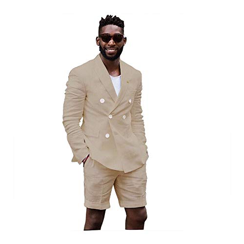 Mens Summer Linen Slim Fit Beach Suit 2 Pieces Breathable Blazer Shorts Suits