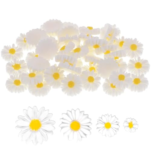 QEQSHQO Lot de 50 mini marguerites décoratives en résine, fleurs de marguerite pour bricolage créatif, décoration de table printemps, mariage et fête