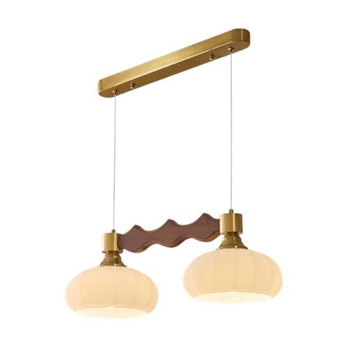 Abat-jour en verre blanc sur lustre long 2 douilles pour éclairer vos repas