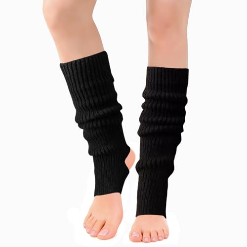 IHLOOTD Guetre Femme, Jambières Guetre Hiver, Guêtres de Ballet avec Trou Au Talon, Chaussettes Guêtres Chaudes Longues, Guetres en Tricot Femme Fille, pour Ballet Danse Fitness Yoga (Noir)