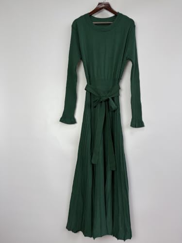 Image of RanRui Womens Winter Fall Pleated Knitted Fit and Flare Long Sleeve Sweater Dress