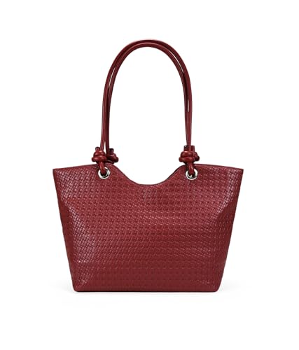 BOSANOVA Bolso de Hombro Tipo Tote para Mujer con Grabado Floral, Abertura Redondeada y Doble asa Tubular de Hombro. Cierre con Cremallera. Rojo U