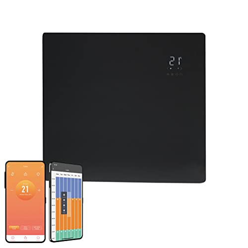 Vitra Glass WiFi Electric Panel Heater, Wall Mounted. Smart Convector Radiator With Timer & Thermostat, Splash Proof, Voice Control (1000W, Black)