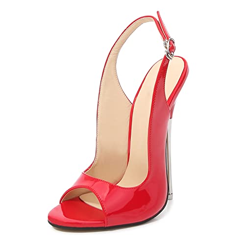 Pesce di Grandi Dimensioni Bocca Stiletto Sexy Tacchi Alti Sandali di Modo delle Donne 16Cm Banchetto in Posa,Rosso,37 EU
