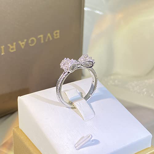 tenghong2021 Classic Bow Forever Love Knot Promise Rings Elegant Bowkont Statement Wedding Band Cubic Zirconia Bow Ring Cute Round Engagement Ring3