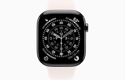 Image of Apple Watch Series 11 [GPS + Cellular, 46mm] Slate Titanium Case with Light Blush Sport Band, S /M (Renewed)
