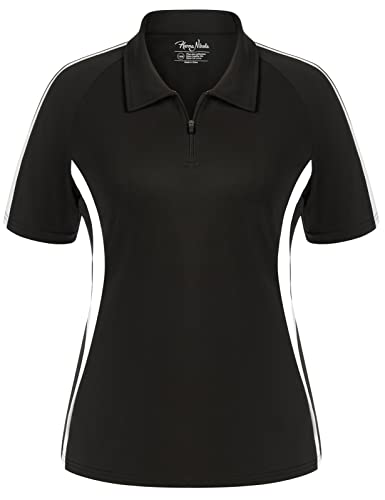 Hanna Nikole Women's Polo Shirts Short Sleeve Color-Block Fold Collar Zip Up Athletic Golf Apparel 18W Black #TOP8