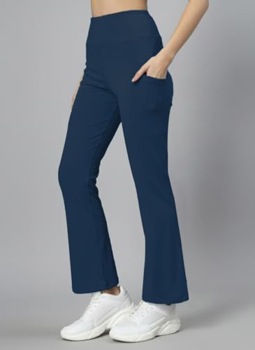 Image of CHKOKKO Gym Pants for Women Workout High Waist Flared Yoga Pants for Woman with Side Pocket Quick Dry Body Fit Stretchable Sports Leggings Trousers Activewear Lower
