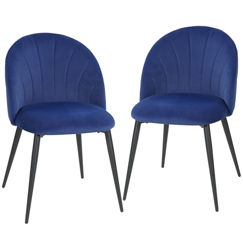 HOMCOM Lot de 2 chaises de Salle à Manger, chaises de Cuisine rembourrées sans accoudoirs, Assise Large et Pieds en Acier, Tissu en Velours, pour Salon,...