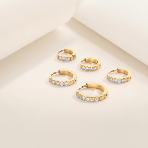 TDEBA Small Huggie Hoop Earrings with Cubic Zirconia, Silver or 14k Gold Plated Birthstone Cartilage Piercing Earrings for Women, Birthday Jewelry4