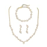 Ushiny Glitter Braut Hochzeit Schmuck set Silber Strass Mode Schmucksets Trachten Halskette Ohrringe Armbänder Sets für Damen (Gold)