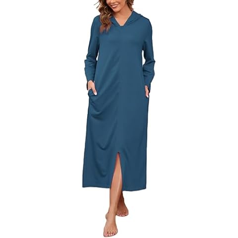 HALCYEEN Robes for Women Warm Robe Long Sleeve Bathrobes Knit Womens Robes lightweight Sea Blue M Cover