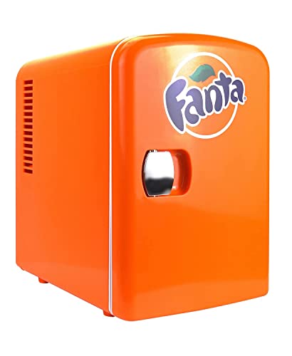 Koolatron Fanta Mini Fridge for Bedrooms| 4L 6 Can 12V Compact Refrigerator for Snacks Lunch Drinks| Portable Personal Cooler/Warmer for Desktop Home Office Car Kids Travel Camping, Orange