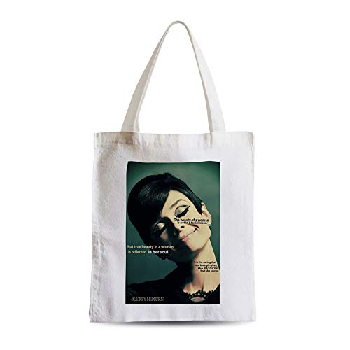 Grande volume Tote bag - Borsa per la spesa Audrey Hepburn Actrice Citation Inspirante La Beauté est nello Esprit, bianco, Taglia unica