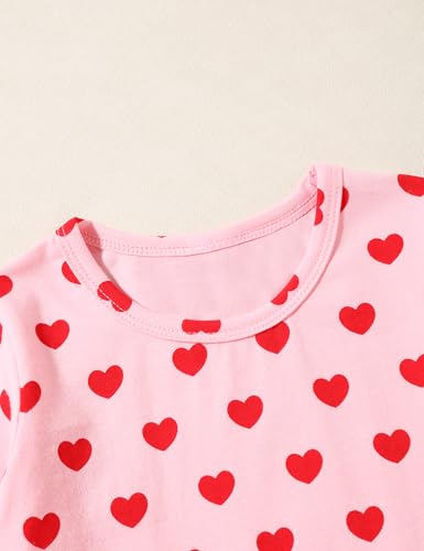 Image of Gaupafmb Toddler Valentines Day Outfit Girl Clothes Heart Top and Leggings Pants with Heart Headband Clothing Set 18M-6Y