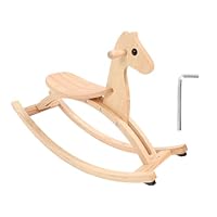 Kids Wooden Horse with Saddle and Handle Rocking Horse Chair Made of Oak Wood for Daily Entertainment Interaction (Wood Color)
