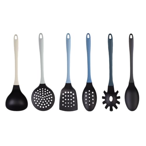 MasterChef Utensilios de Cocina con Cucharas, Espatula, Cazo para Sopa, Espumadera y Cucharon, Resistentes al Calor, Set Menaje, Accesorios Antiadherente, Azul