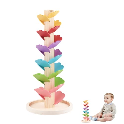 Holz Regenbogen Klangturm - Holz Regenbogen Montessori Musikbaum mit Murmelbahn für Kinder Babys, Geschenk für Mädchen Junge, Motorikspielzeug Babyspielzeug