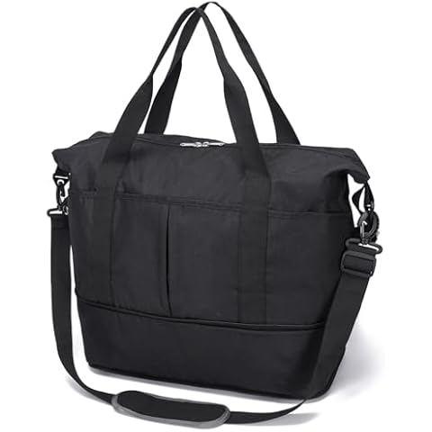 Expandable Duffle Bag for Travel, Weekender Overnight Carry On Bag for Women Men, Waterproof Large Capacity Travel Bag with Detachable Shoulder Strap and Wet Pocket(Black) Cover