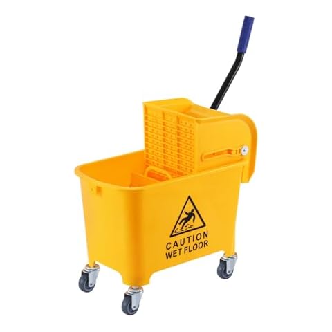 Ridgeyard 5.28 Gallon Side Press Yellow Mop Bucket with Wringer, Mop Bucket with Wringer Set for Home Use, Dirty Water Separator, 11x16.92x27.55 Inch Cover