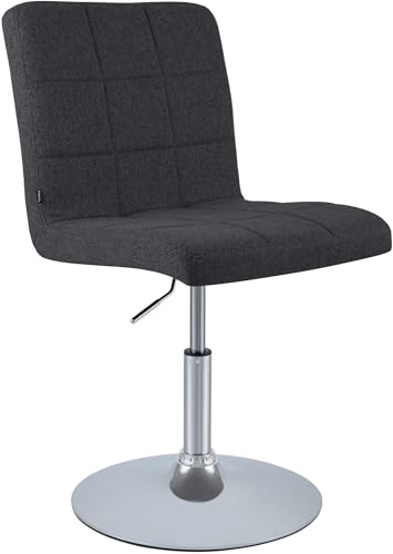 CLP Chaise de Salle à Manger Ricky, Hauteur réglable, pivotante, Tissu, Assise 360°, Base Trompette, Structure métal chromé, Couleur:Noir