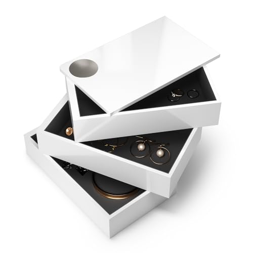 Umbra Spindle Jewlery Box, Unique Storage Box for Accessories with White High-Gloss Finish