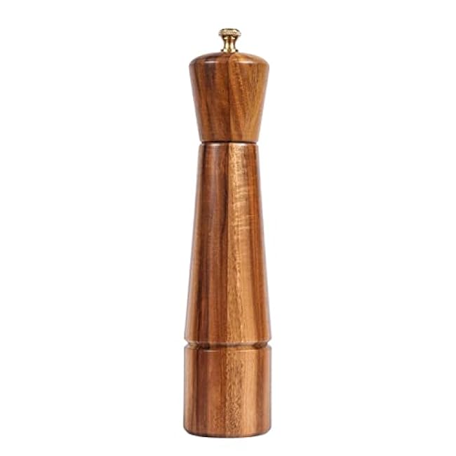 Pepper Grinder, Pepper Mill with Adjustable Stainless Steel, Acacia Wood, 27 cm / 10 inch Height, Bottom Dia: 6 cm, Upper Dia: 5.5 cm (Tray is NOT Included)