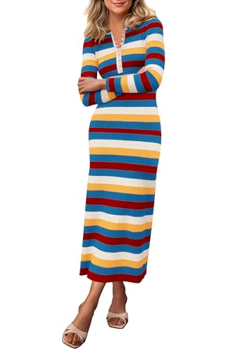 PRETTYGARDEN Women's Striped Spring Midi Sweater...