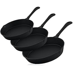 Sartenes Hierro Fundido Gourmet Tools BBQ-Toro Juego de Sartenes de Hierro Fundido con Revestimiento PRO3+ | Serie Ultimate | 3 Piezas: Ø 16 cm, Ø 20 cm, Ø 24 cm | Curado con el proceso PRO3+ | Con Boquillas Laterales | Termorresistentes