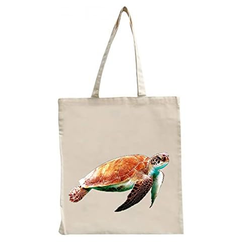 Kooky Kids - Tote Bag Natural - Animal Design - Turtle - For Women Work Travel Shopping Kitchen Reusable Grocery Bags Books - Shopping or Gift Bag - Ladies Shoulder Style Bag - 38 x 42cm Cover