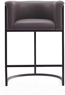 Manhattan Comfort Cosmopolitan 26 Inch Mid Century Modern Counter Height Bar Stools | Faux Leather Upholstery, Thick Foam Padding, Metal Base with Footrest, Fully Assembled Barstools, Set of 1, Pebble
