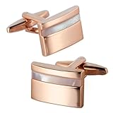 HTTGDGDH Elegant Rectangular Cufflinks, White Mother of Pearl Mens Shirt Classic Business Wedding Cuff Links(Gold)