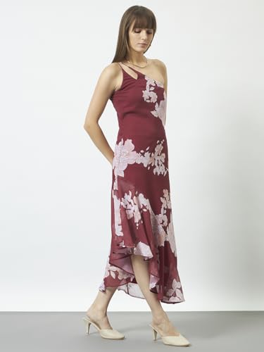 Image of Trend Arrest.ed Women's Floral One-Shoulder Cocktail Dress | Asymmetrical Hem with Lining | Adjustable & Removable Pads | Elegant Fit for Party, Wedding & Special Occasions