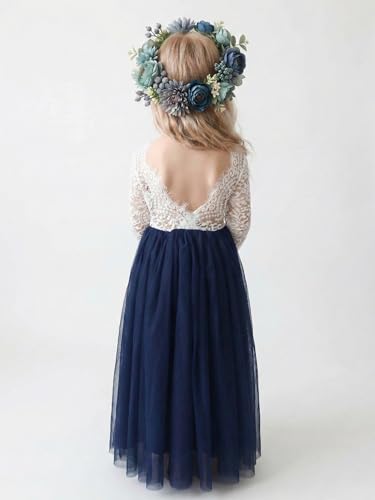 Image of 2Bunnies Girl Peony Lace Back A-Line Straight Tutu Tulle Party Flower Girl Dress