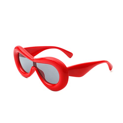 Zueauns Sonnenbrille Damen Herren Partybrille Hippie Lustige y2k Rave Party Brille Coole Steampunk Ovale Sonnenbrille für Frauen Männer übertriebener Airbag-Formrahmen Cover